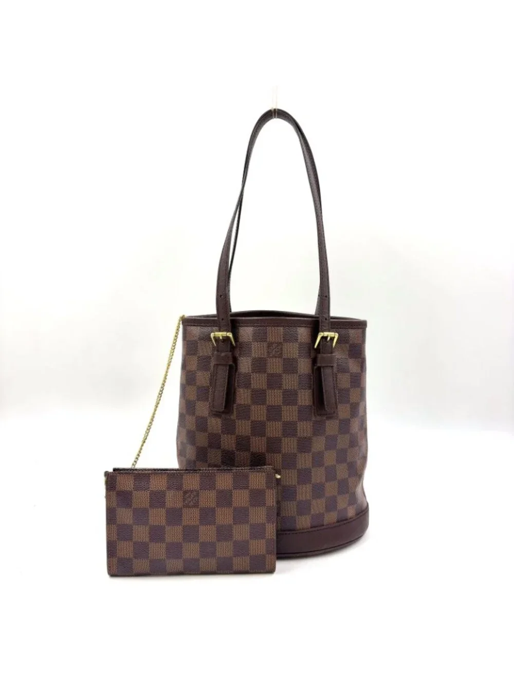 Louis Vuitton Marais Damier Ebene Leather Brown Tote Gold